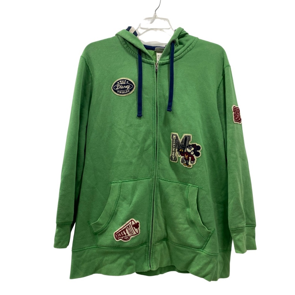 Vintage Disney Parks Hoodie Green Zip Up Jacket Mickey Patches Size 2X